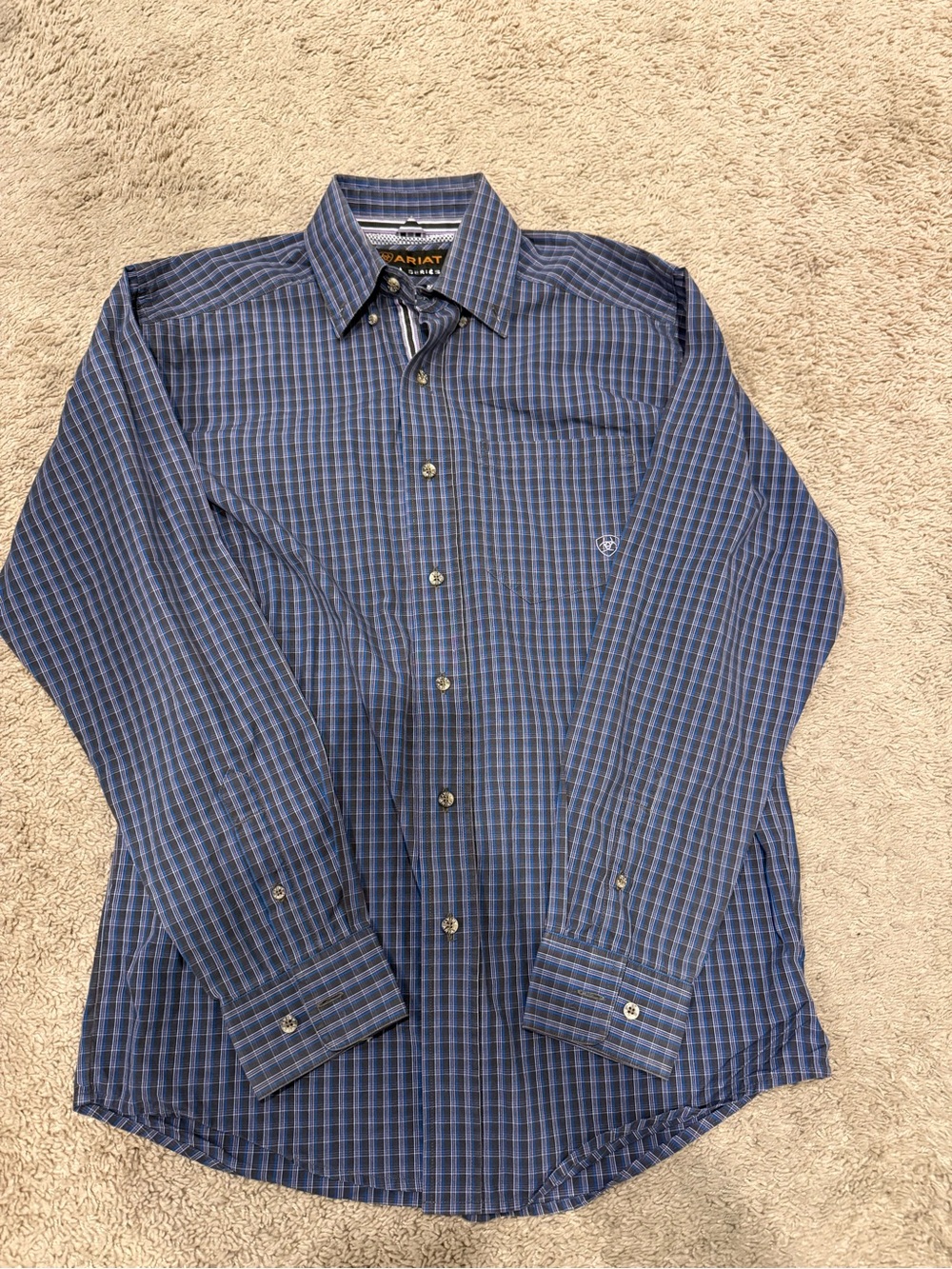 Ariat Pro Series Men’s Blue Plaid Long Sleeve Button Down Shirt Size Small